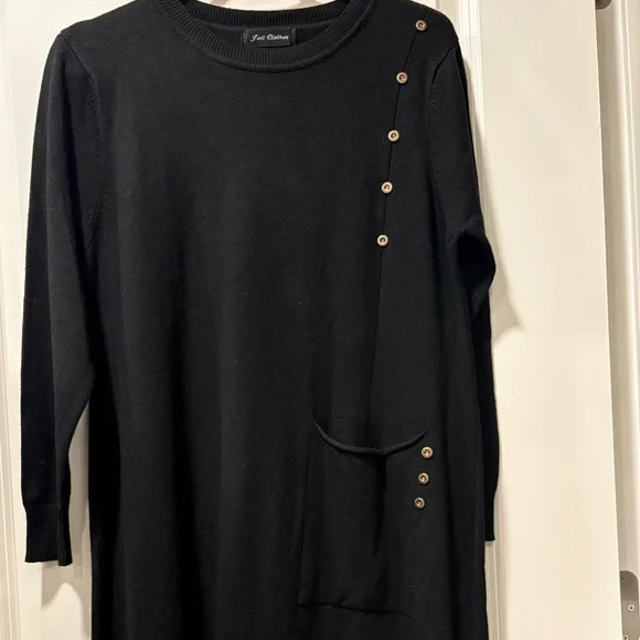 Elegant Black Button-Detail Sweater Dress - Picture 6 of 6